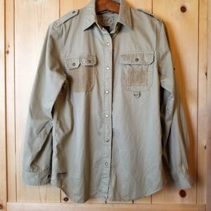 Vintage Ralph Lauren Safari Cotton Snap Button Down Roll Tab Long Sleeve Shirt